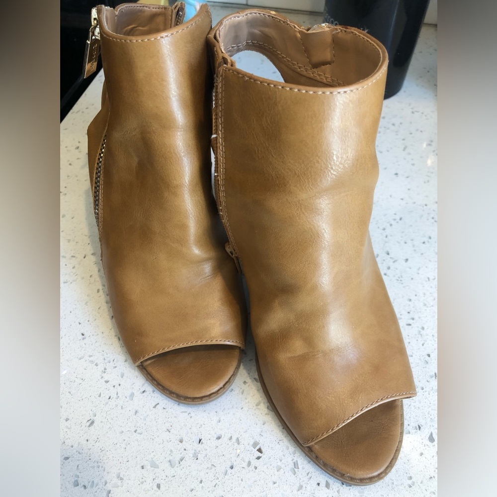 Express Tan Peep-Toe Ankle Boots